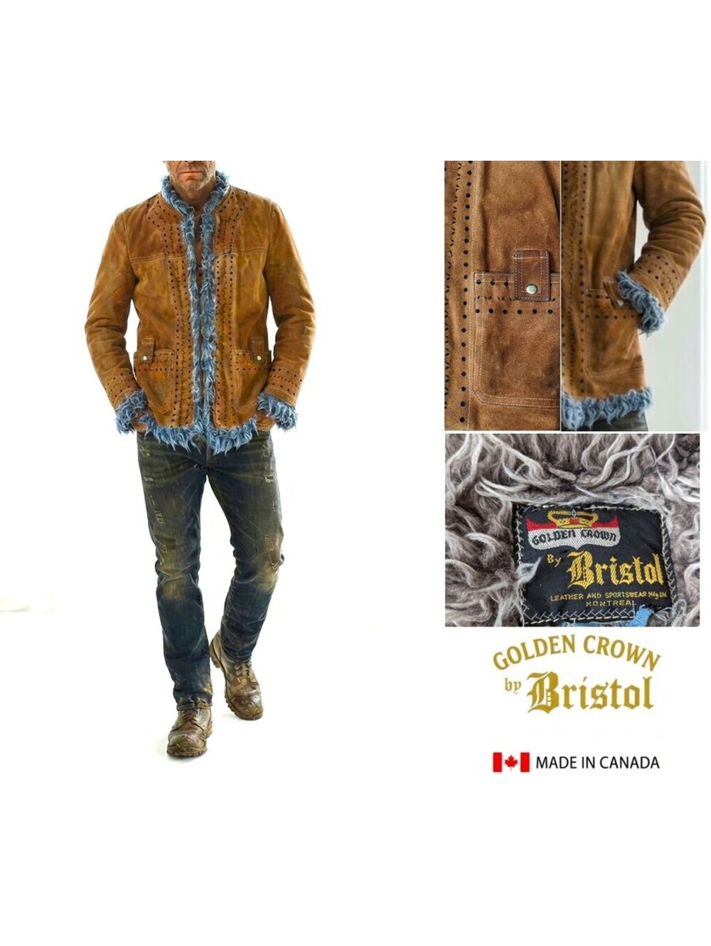 Golden Crown Bristol Men Leather Jacket Coat Canada L 42